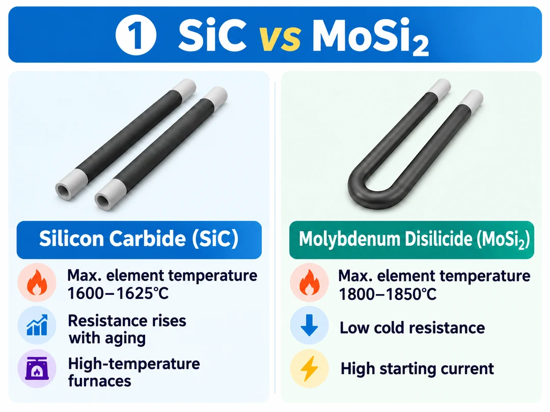 SiC and MoSi2 heating elements and power supply considerations