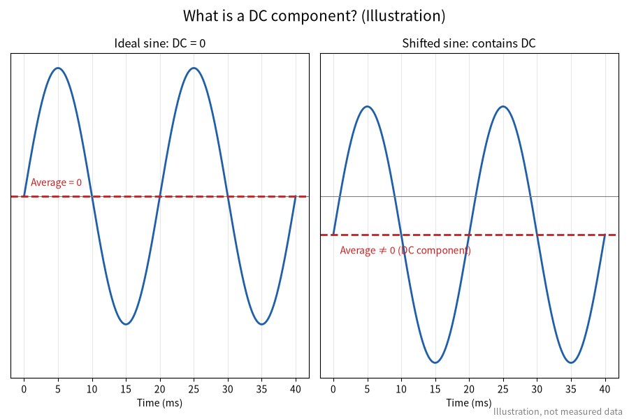 Illustration: ideal sine wave vs. a sine wave shifted by a DC component
